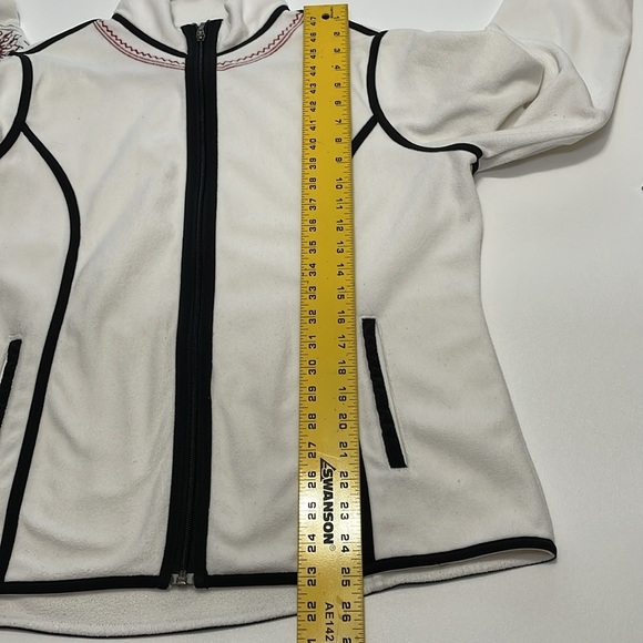 EDDIE BAUER Women XL White Embroidered Snow Geometric Zip Fleece Outdoor Active - Picture 8 of 9